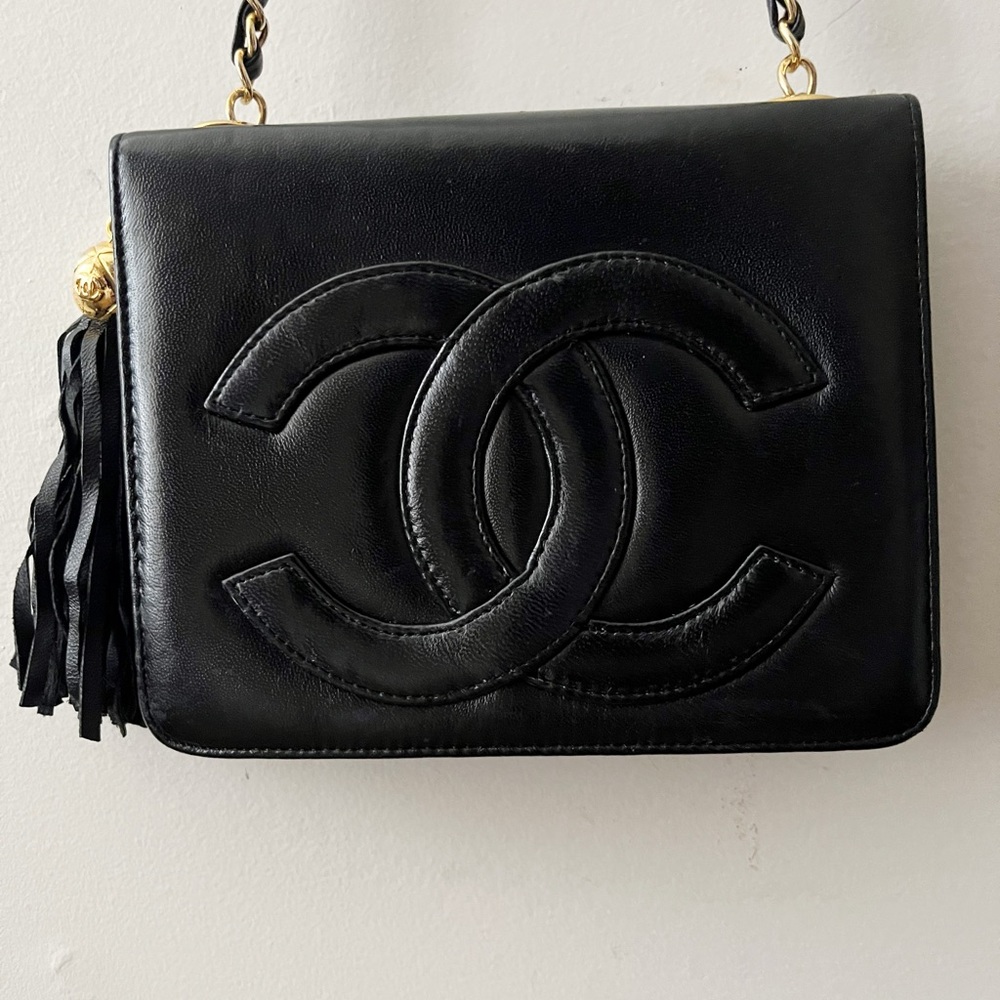 Vintage Leather Chanel Inspired Crossbody Purse Bag
